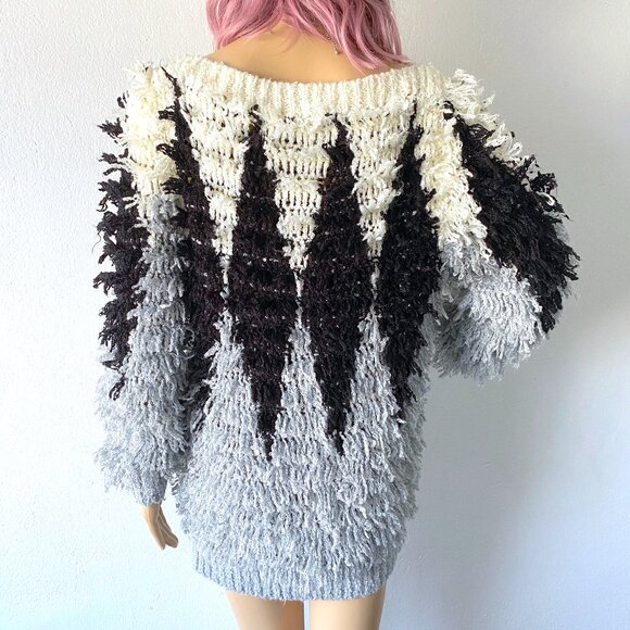 Vintage Fuzzy Sweater Loop Knit Sweater Fluffy Sweater Shaggy Sweater 80s Retro - Picture 7 of 11